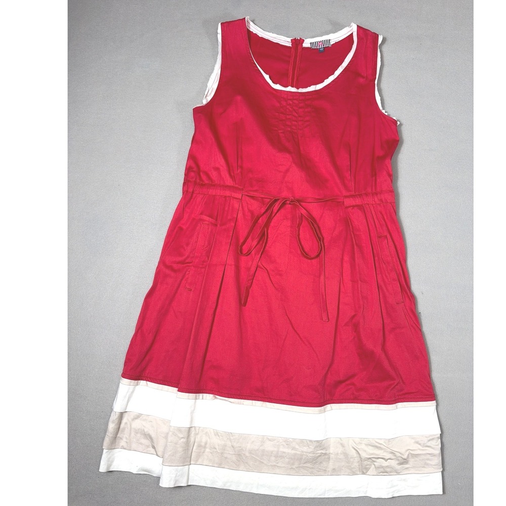 Vilagallo Red Sleeveless Striped Hem Drawstring Waist Cotton Dress Size 42 EU